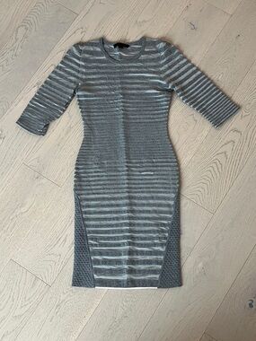 Alexander Wang Gray Striped Knit Midi Dress